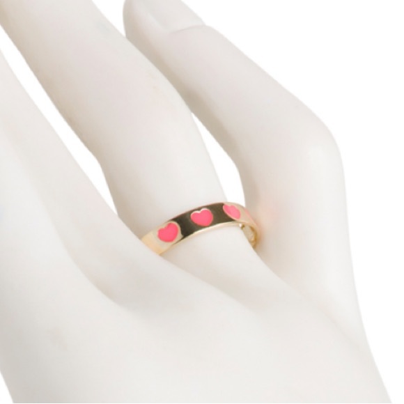 GOLDEN CLEF Enamel HOT PINK Hearts 💕 Gold Band Ring Barbiecore Kawaii - Picture 1 of 4